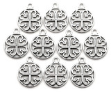 10pc 18x15mm Round Four-Leaf Clover Charms, Antique Silver