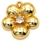 16x15mm 18k Gold-Plated Brass & Cubic Zirconia Flower Pendant