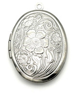 33x23mm Stainless Steel Floral Oval Locket Pendant
