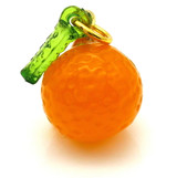 14.5x11mm Agate (Dyed/Heated) Carved Orange Charm w/Green Acrylic Leaf Accent, Gold