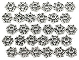 30pc 7mm 6-Petal Flower Bead Caps, Antique Silver