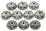 10pc 11x4mm Ornate Round Bead Caps, Antique Silver