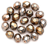 5-Gram Bag (about 20pc) of 6mm Czech Fire-Polished Glass Faceted Round Beads, Jet w/Metallic Gold
