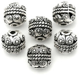 6pc 11x10mm Bumpy Ornate Barrel Spacer Beads, Antique Silver