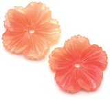 2pc Approx. 19mm Imitation Coral (Manmade) Carved Flower Pendants (See Photos for Variance)