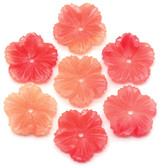 2pc Approx. 19mm Imitation Coral (Manmade) Carved Flower Pendants (See Photos for Variance)
