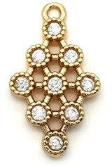 18x10mm Brass & Cubic Zirconia Rhombus Pendant, Light Gold