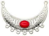 53x42mm Platinum-Plated Alloy & Enameled Crescent Chandelier Link, Red