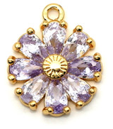 15x13mm 18k Gold-Plated Brass & Cubic Zirconia Flower Pendant, Lavender