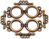 4 Sets 18x14mm (19mm Bar) Triple-Strand Toggle Clasps, Antique Copper