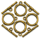 4 Sets 20x17mm (26mm Bar) Bamboo-Style Toggle Clasps, Antique Bronze