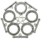 5 Sets 21x16mm (20mm Bar) Fancy Round Toggle Clasps, Antique Silver