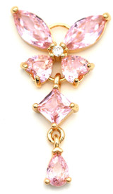 32x18mm Cubic Zirconia & Brass Butterfly Pendant, Gold & Pink