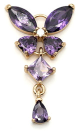 32x18mm Cubic Zirconia & Brass Butterfly Pendant, Gold & Light Amethyst