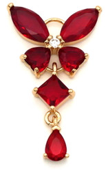 32x18mm Cubic Zirconia & Brass Butterfly Pendant, Gold & Red