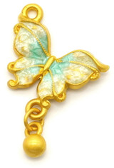 25x18mm Enameled Butterfly Pendant w/Round Dangle, Matte Gold & Teal