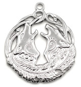 34x30mm Stainless Steel Howling Wolves Round Pendant
