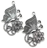 2pc 34x22mm Butterfly Pendant, Antique Silver