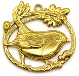 31x32mm 18k Gold-Plated Stainless Steel Oval Bird on Branch Pendant