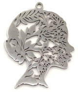 38x30mm Stainless Steel Laser-Cut Floral Female Profile Pendant