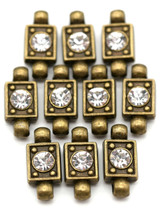 10pc 18x8.5mm 2-Strand Rectangle w/Rhinestone Spacer Bars, Antique Bronze