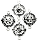4pc 34x25mm Compass Rose Links, Antique Silver