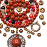 Red Jasper & Antique Copper Bundle - Beads, Pendant, & Clasp