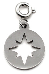 14x12mm Stainless Steel Star Laser-Cut Charm w/Spring Ring