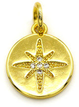 15x13mm Brass & Cubic Zirconia Round Star Pendant, Gold