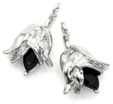 2pc 20.5x13mm Flower Drops w/Jet Rhinestone Accent, Silver