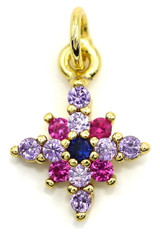 14.5x11mm Brass & Cubic Zirconia Cross Pendant, Gold w/Magenta, Lilac & Blue