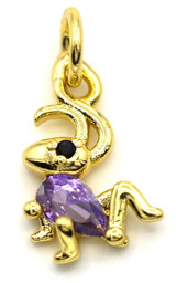 13x8mm Brass & Cubic Zirconia Cricket Charm, Gold & Purple