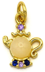 13x10mm Brass & Cubic Zirconia Magic Teapot Charms, Gold
