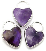 1pc 25x18mm Amethyst Faceted Heart-Shaped Pendant, Silver