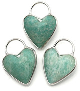 1pc 25x18mm Amazonite Faceted Heart-Shaped Pendant, Silver