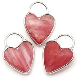 1pc 25x18mm Cherry "Quartz" Glass Faceted Heart-Shaped Pendant, Silver