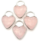 1pc 25x18mm Rose Quartz Faceted Heart-Shaped Pendant, Silver