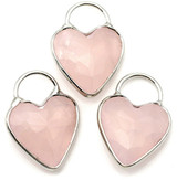 1pc 25x18mm Rose Quartz Faceted Heart-Shaped Pendant, Silver