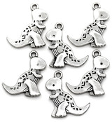 6pc 22x19mm Tyrannosaurus Pendants, Antique Silver