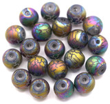 20pc 8mm Patterned Glass Round Beads, Matte Crystal/Rainbow Iris Crackle