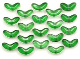 20pc 14x7mm Glass Curved Simple Leaf Beads, Green