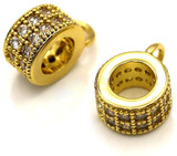 2pc 11x5mm 18k Gold-Plated Brass & Cubic Zirconia Tube Bail Beads