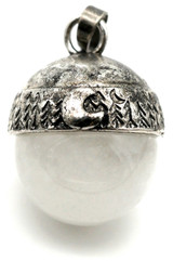 Approx. 26x20mm Quartz Sphere Pendant with Forest Scene Bail, Antique Silver