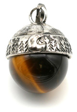 Approx. 26x20mm Tigereye Sphere Pendant with Forest Scene Bail, Antique Silver