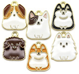6pc Approx. 20mm Mixed Enameled Dog Pendants, Gold