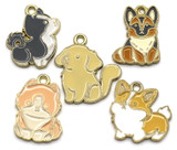 5pc Approx. 20mm Mixed Enameled Dog Pendants, Gold