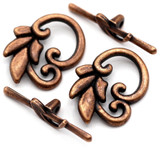 2pc 24x19mm (29mm Bar) Leafy Toggle Clasps, Antique Copper