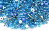 30-Gram Bag of 2-5mm Glass Mixed Seed & Bugle Beads, Sky Blue Mix