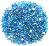 30-Gram Bag of 2-5mm Glass Mixed Seed & Bugle Beads, Sky Blue Mix