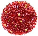30-Gram Bag of 2-5mm Glass Mixed Seed & Bugle Beads, Red Mix